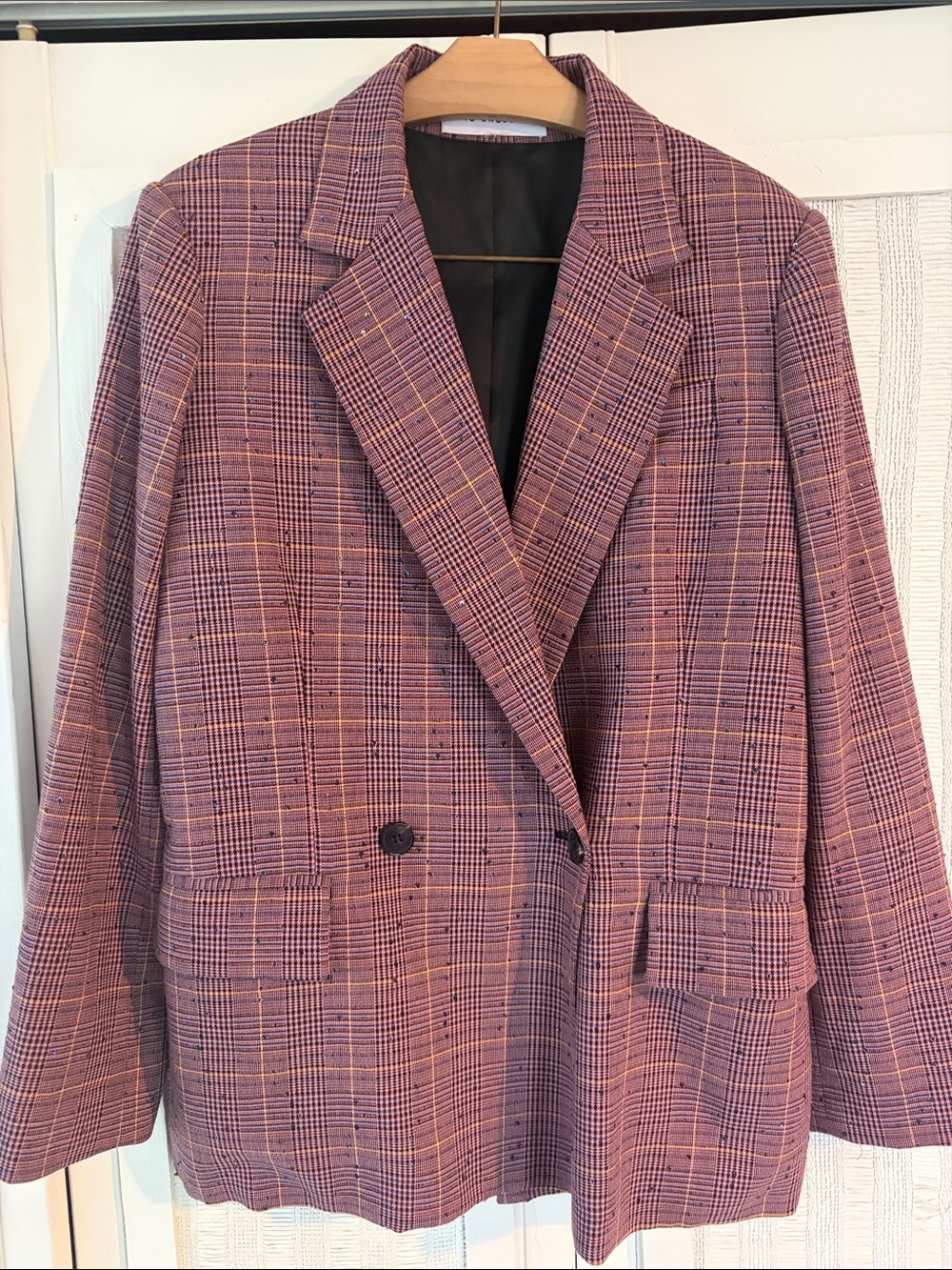 Derek Lam 10 Crosby plaid gingham blazer with sequins size M